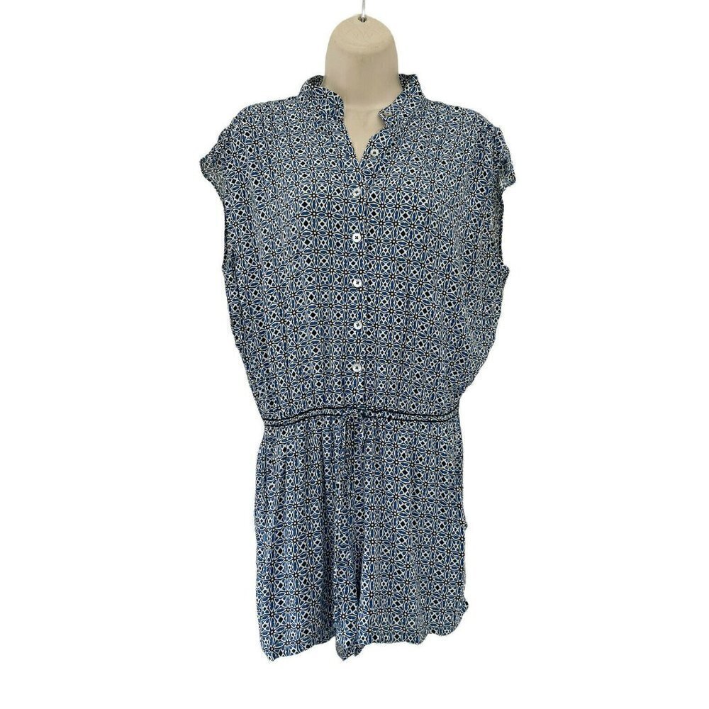 Max Studio Women's Sz S Blue Black White Floral Short Sleeveless Romper